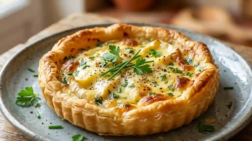Tarte croustillante au camembert et herbes fraîches - Photo de présentation