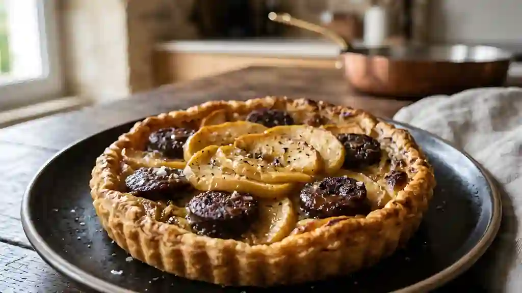 Tarte croustillante boudin noir et pommes fondantes - Photo de présentation