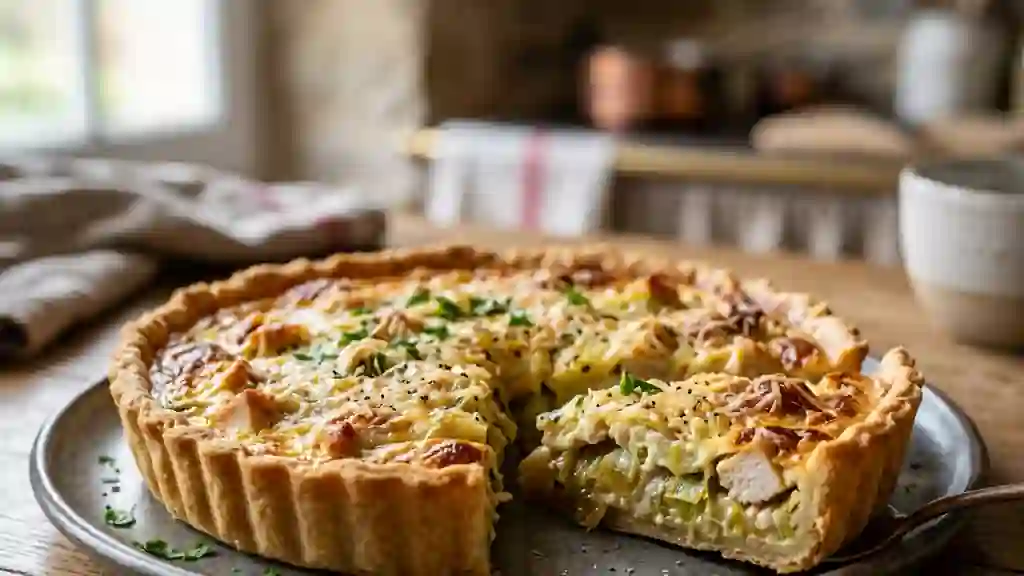 Tarte croustillante poireaux et poulet fondant - Photo de présentation