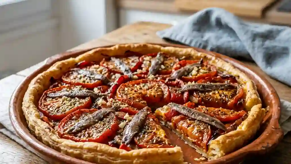 Tarte Croustillante Tomates, Poivrons et Anchois - Photo de présentation