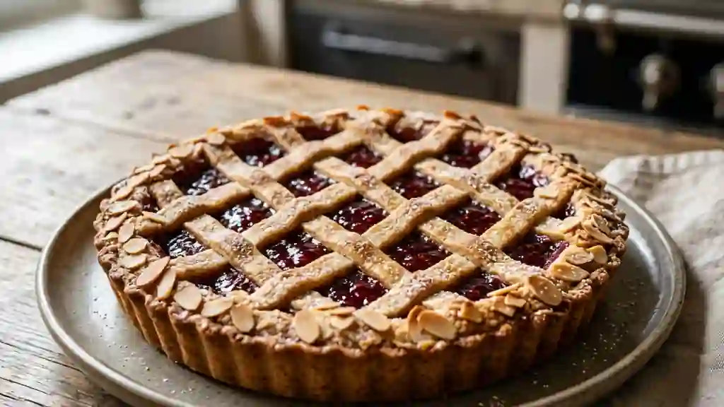 Linzertorte fondante à la cannelle et framboise - Photo de présentation