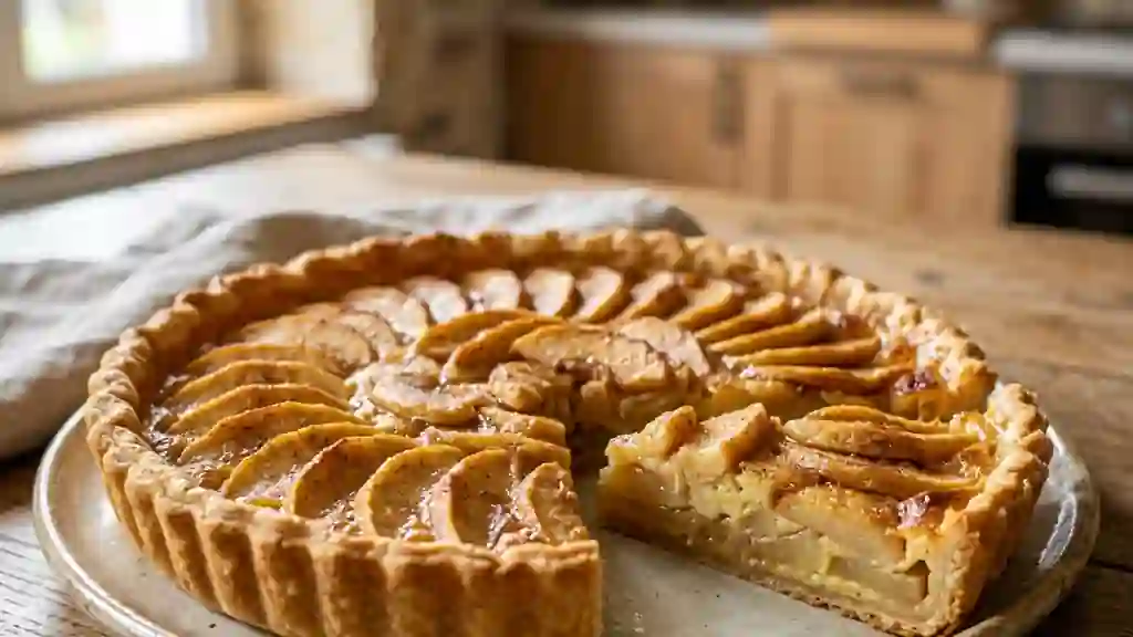 Tarte aux pommes rustique, crème et cannelle - Photo de présentation