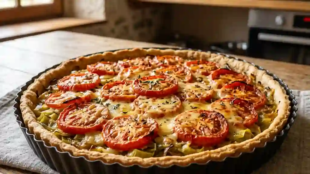 Tarte fondante poireaux et tomates juteuses - Photo de présentation