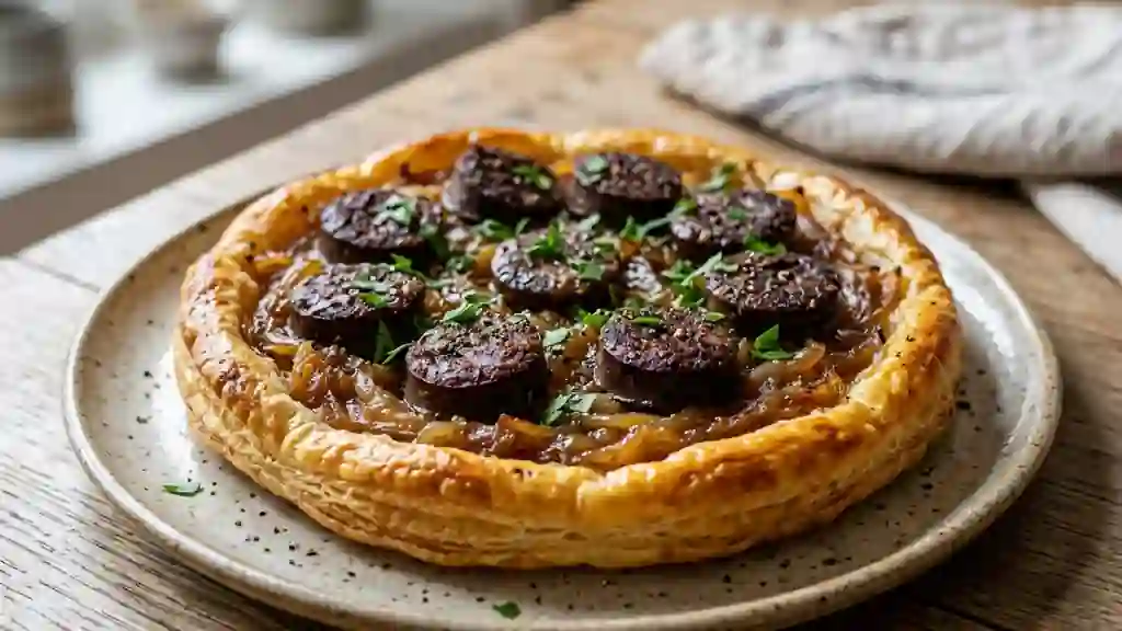 Feuilletée croustillante au boudin et oignons - Photo de présentation