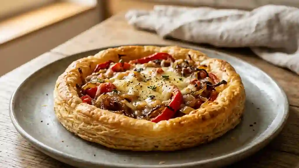 Feuilleté croustillant poivrons et oignons fondants - Photo de présentation