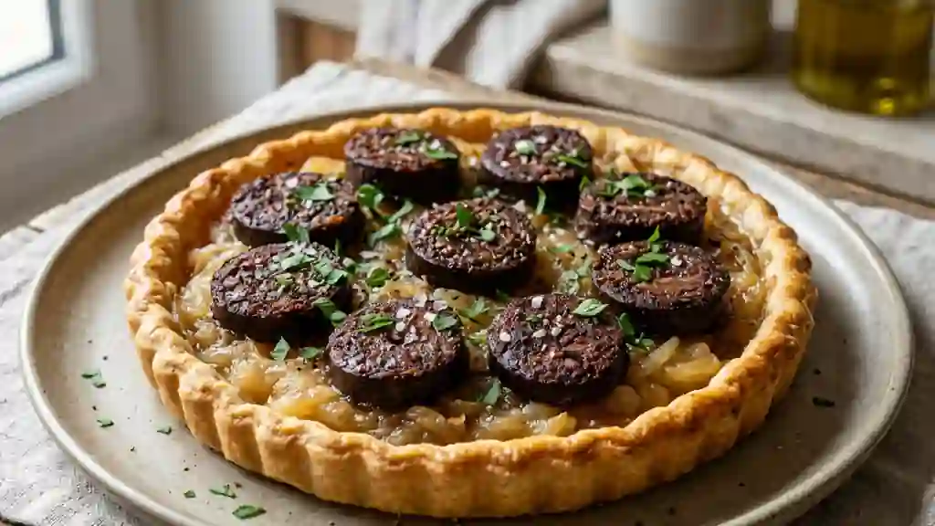 Tarte fine boudin noir et pommes fondantes - Photo de présentation