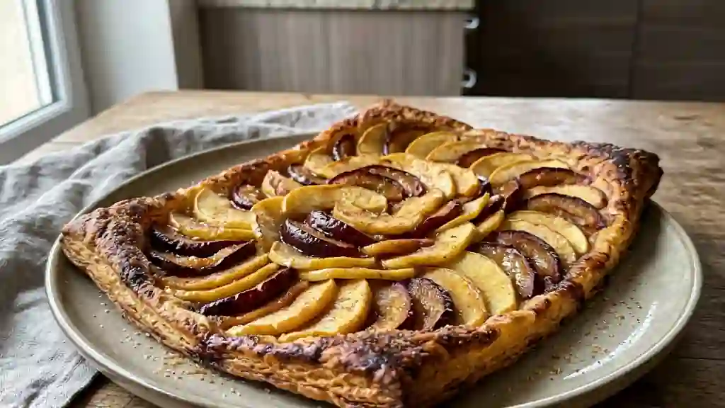 Tarte fine craquante pommes et quetsches - Photo de présentation