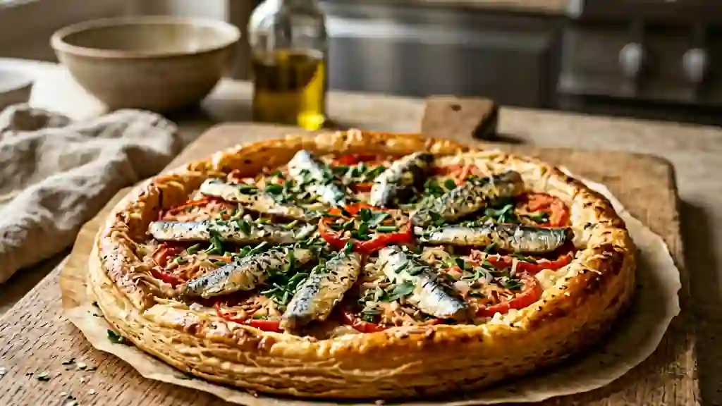 Tarte fine aux sardines et tomates fondantes - Photo de présentation