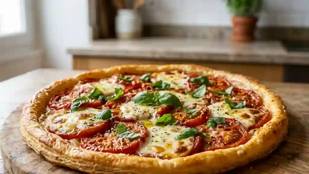 Fine tarte croustillante tomate et basilic - Photo de présentation