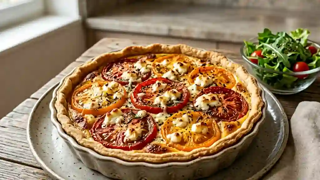 Tarte fine tomate chèvre, fondante et herbacée - Photo de présentation