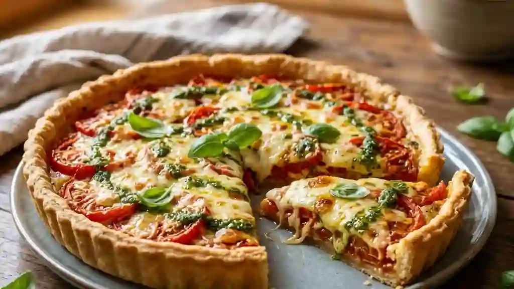 Tarte tomate mozzarella et basilic fondant - Photo de présentation