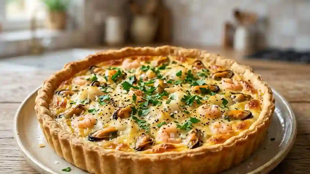 Tarte fondante à la brandade et fruits de mer - Photo de présentation
