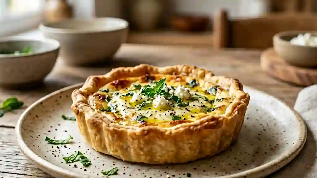 Tarte au chèvre frais et menthe parfumée - Photo de présentation