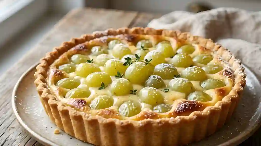 Tarte fondante au raisin blanc et vanille - Photo de présentation