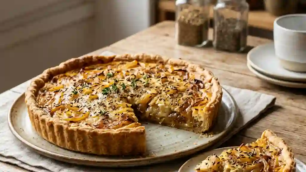 Tarte fondante aux oignons caramélisés et cumin - Photo de présentation
