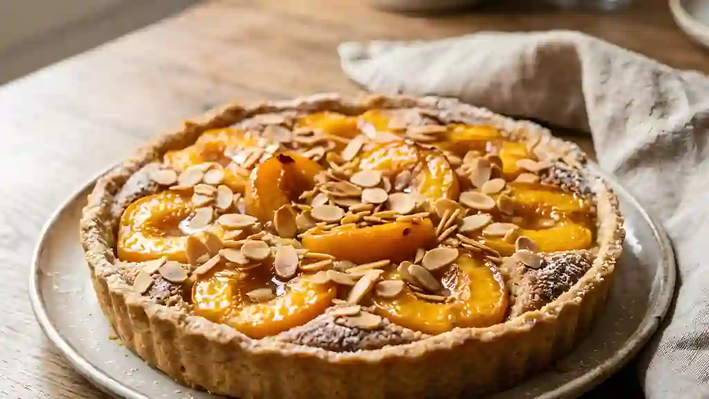 Tarte fondante aux pêches et crème d'amandes - Photo de présentation