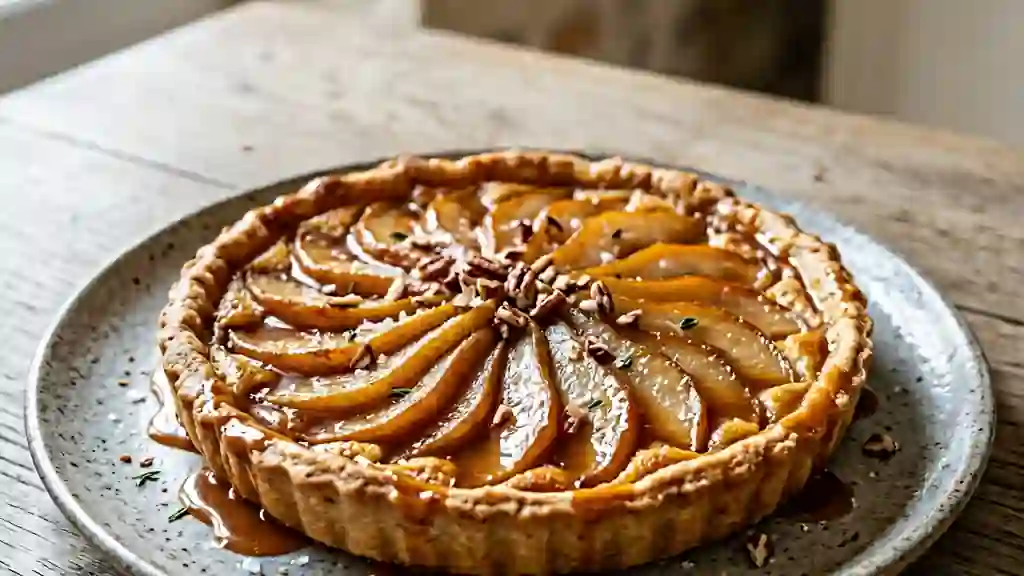 Tarte aux poires fondantes et caramel onctueux - Photo de présentation