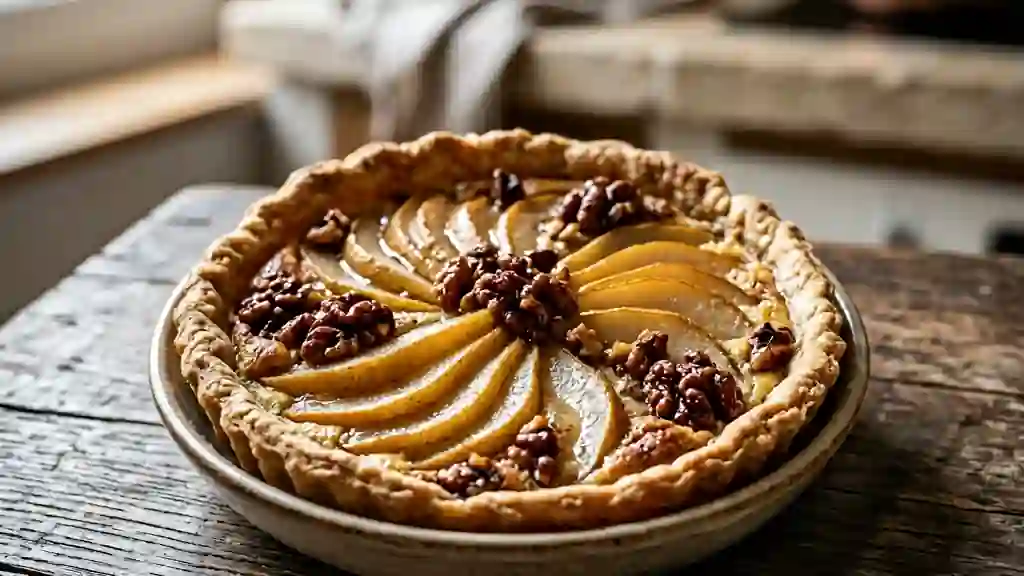 Tarte poires fondantes et noix caramélisées - Photo de présentation