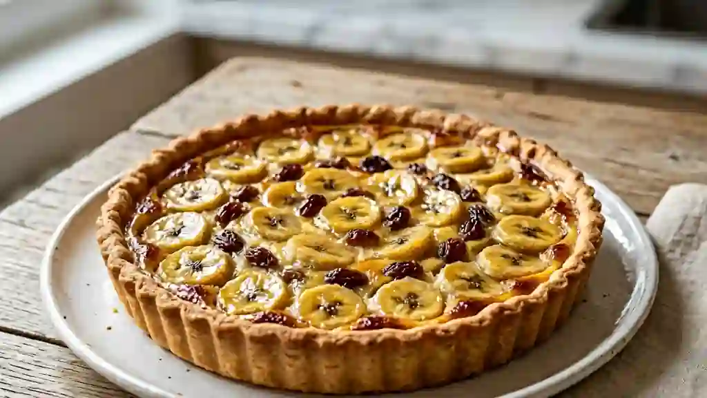 Tarte fondante banane, raisins et vanille - Photo de présentation