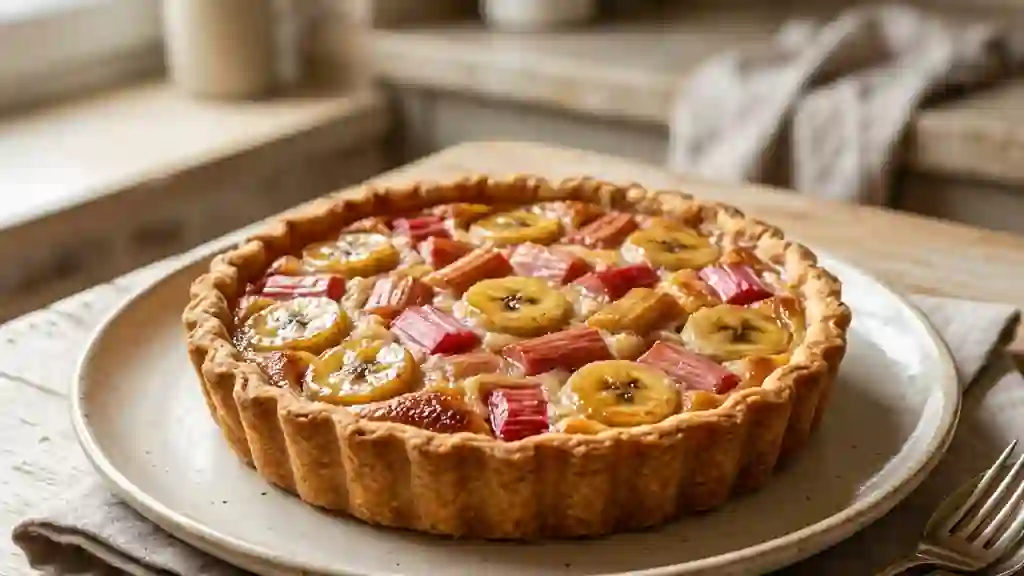 Tarte fondante rhubarbe et bananes dorées - Photo de présentation