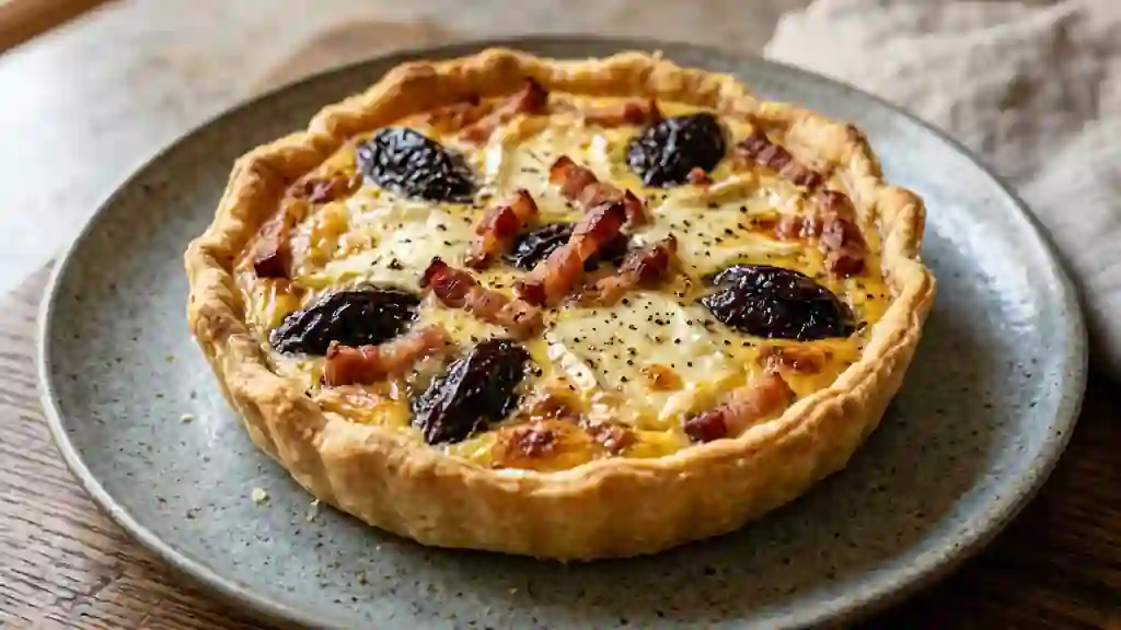 Tarte fondante chèvre, lard et pruneaux - Photo de présentation
