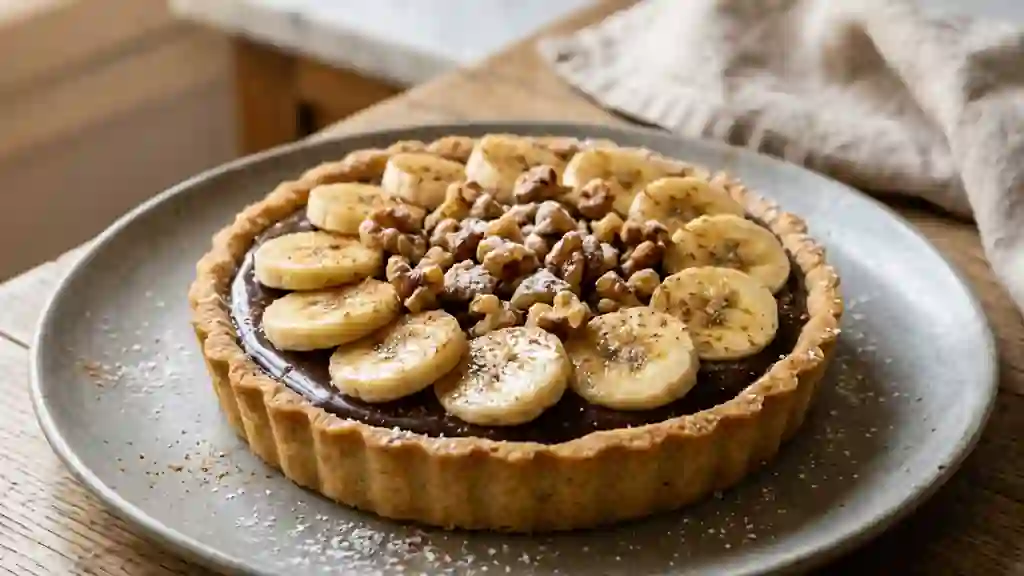 Tarte fondante chocolat, banane et noix - Photo de présentation