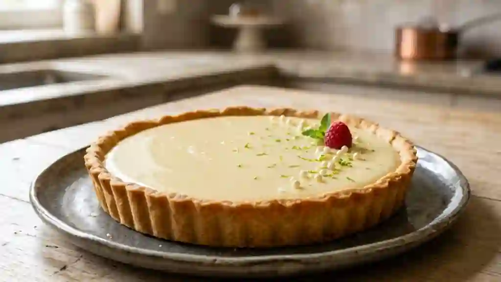 Tarte fondante au chocolat blanc et sablé croquant - Photo de présentation