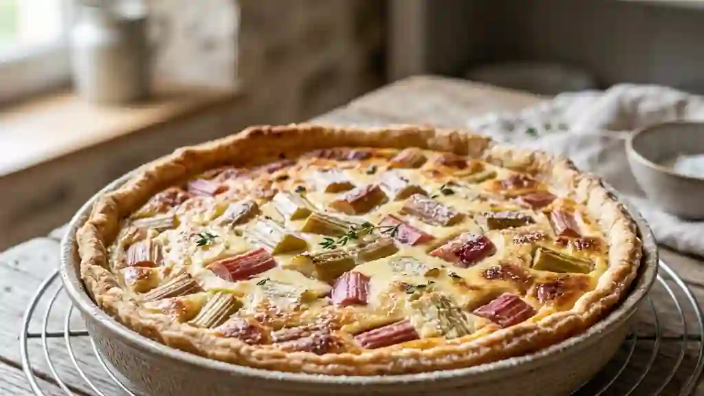 Tarte fondante au fromage blanc et rhubarbe - Photo de présentation