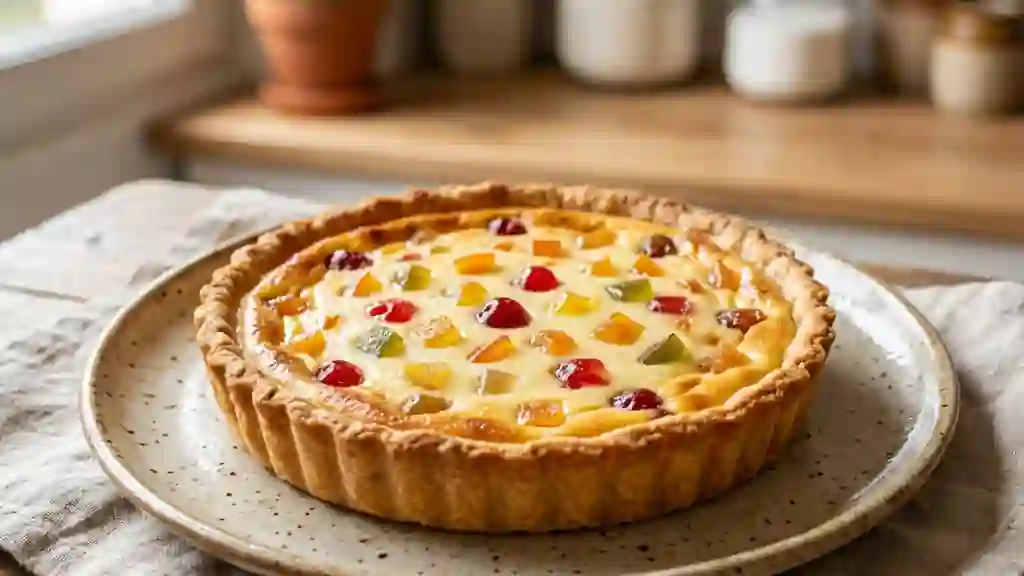 Tarte crémeuse au fromage blanc et fruits confits - Photo de présentation
