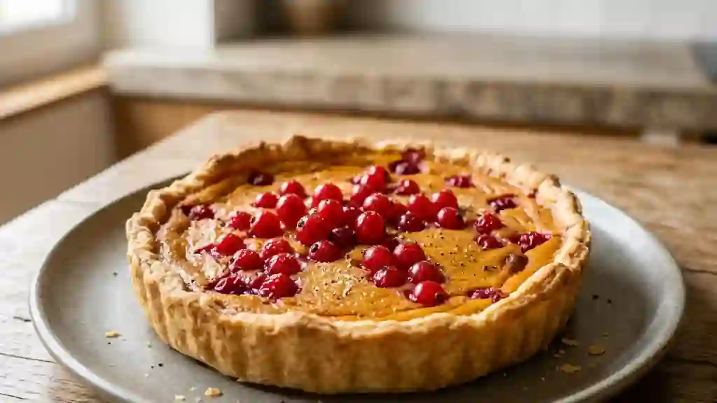 Tarte fondante au potiron et groseilles vives - Photo de présentation