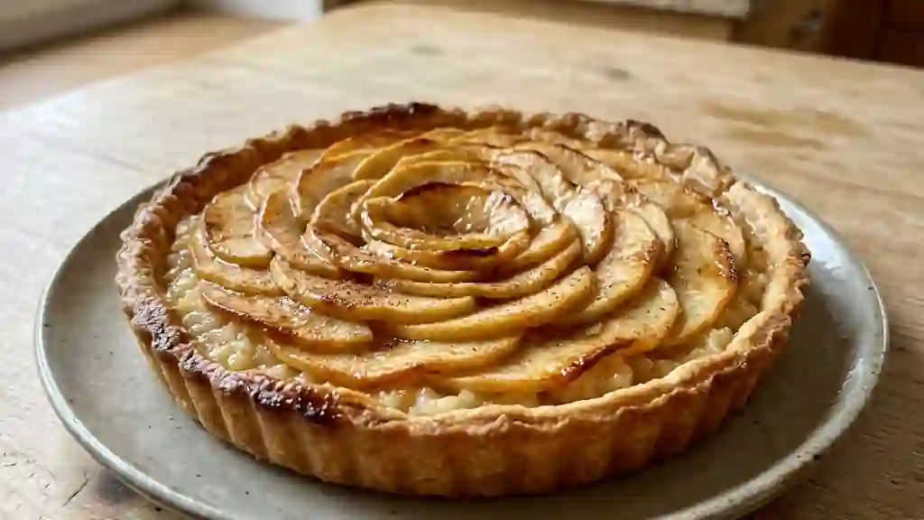Tarte crémeuse au riz et pommes fondantes - Photo de présentation
