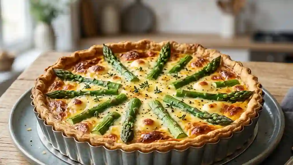 Tarte aux asperges vertes fondante et gratinée - Photo de présentation