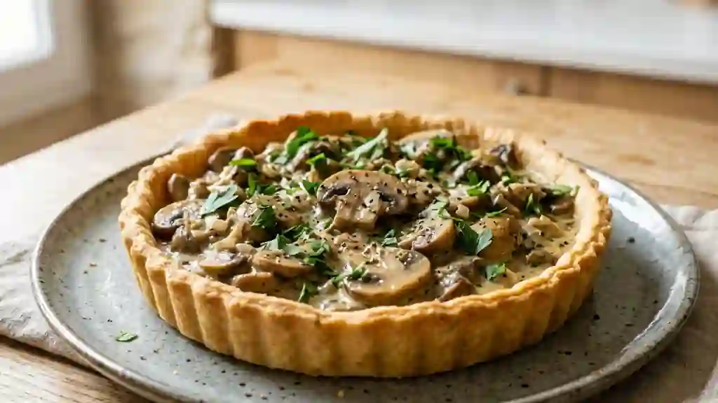 Tarte fondante aux champignons et vin blanc - Photo de présentation
