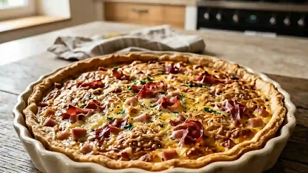 Tarte fondante au duo de jambons gratinée - Photo de présentation