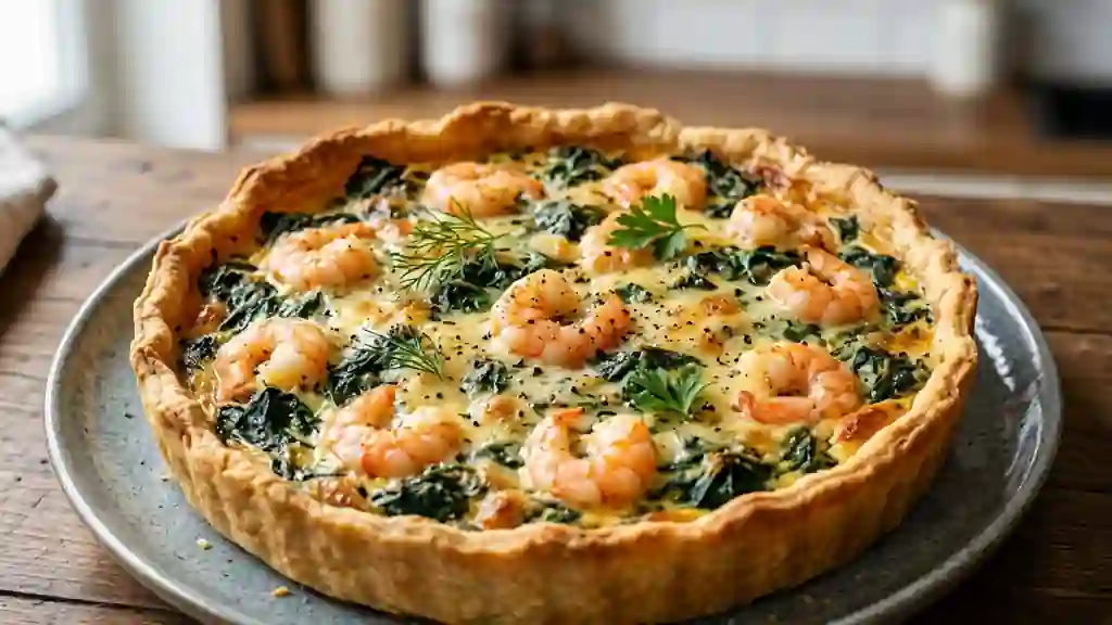 Tarte fondante épinards et crevettes - Photo de présentation