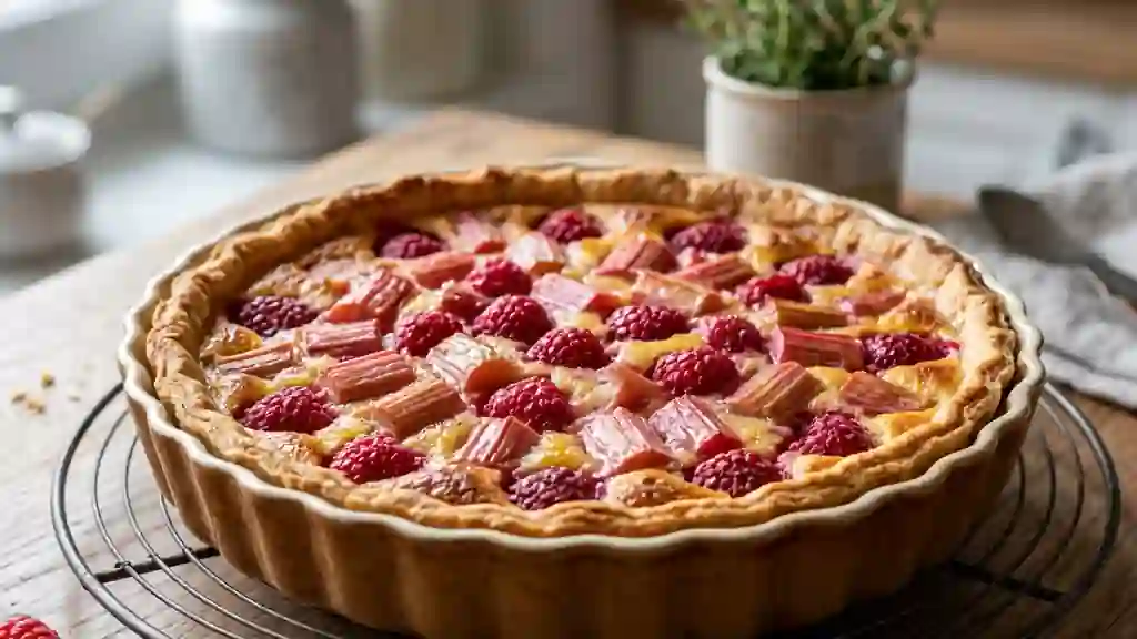 Tarte acidulée framboise et rhubarbe fondante - Photo de présentation