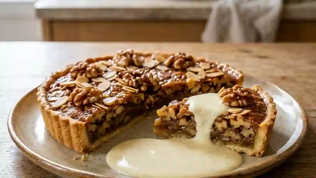 Tarte Croquante Noix-Amandes et Crème Vanillée - Photo de présentation