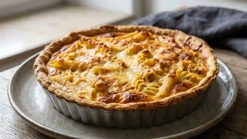 Tarte croustillante aux pâtes et fromage fondu - Photo de présentation