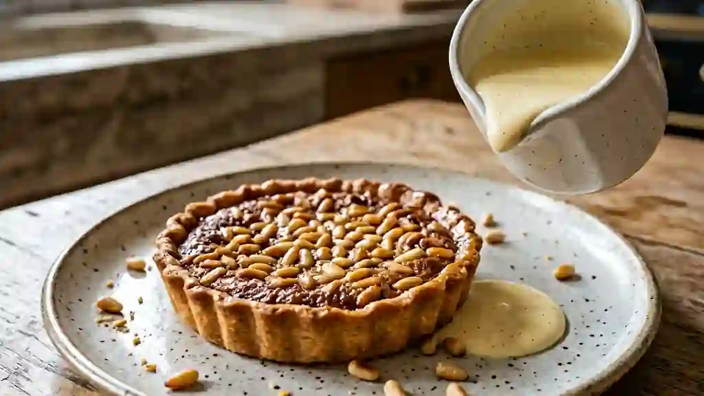 Tartelette aux pignons dorés et crème onctueuse - Photo de présentation