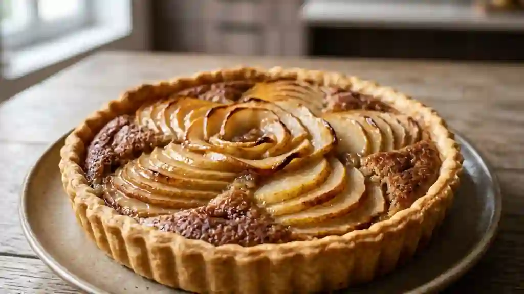 Tarte fondante poire et crème de marron - Photo de présentation