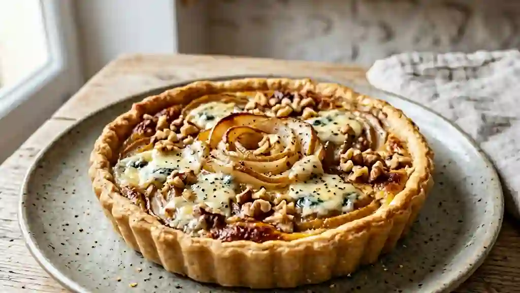 Tarte fondante poire, roquefort et noix - Photo de présentation