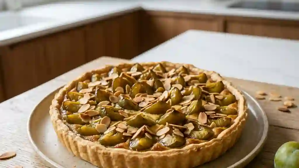 Tarte fondante aux reines-claudes et amandes - Photo de présentation