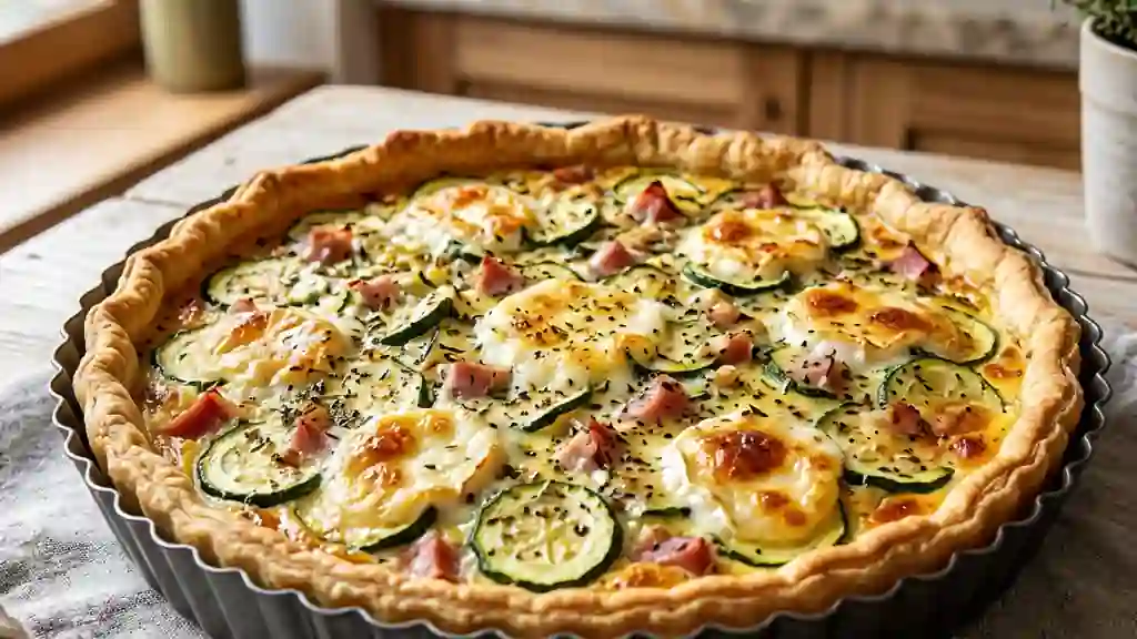 Tarte fondante courgette, jambon et chèvre - Photo de présentation