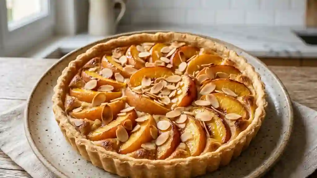 Tarte fondante aux pêches et amandes - Photo de présentation