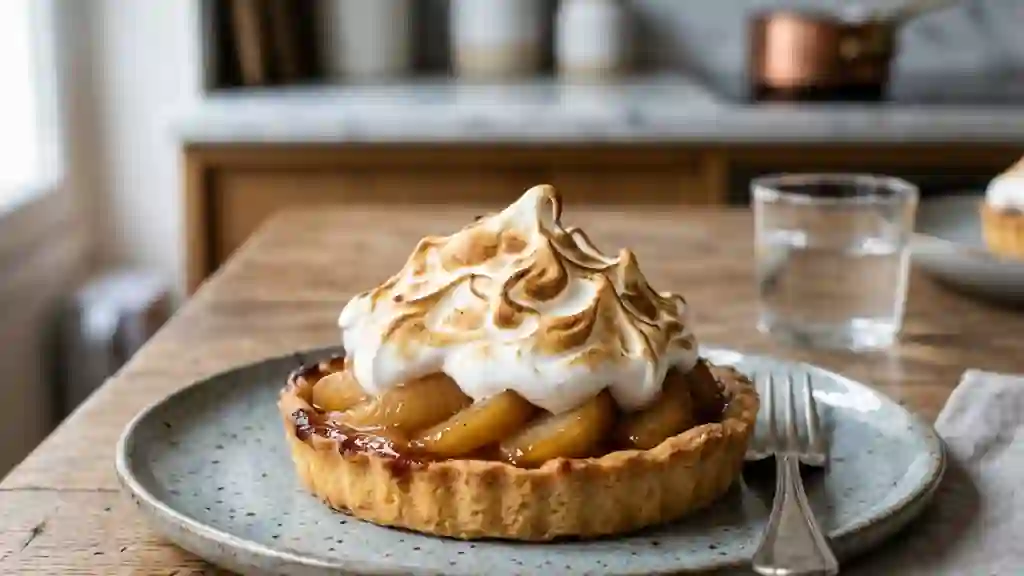 Tarte meringuée aux poires caramélisées - Photo de présentation