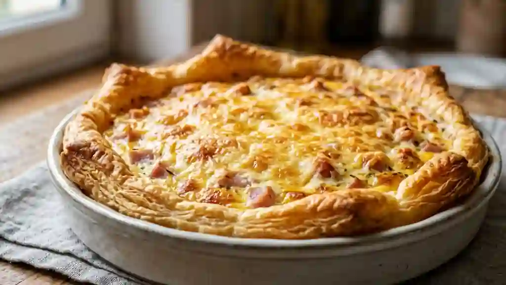 Tarte jambon-fromage dorée et croustillante - Photo de présentation