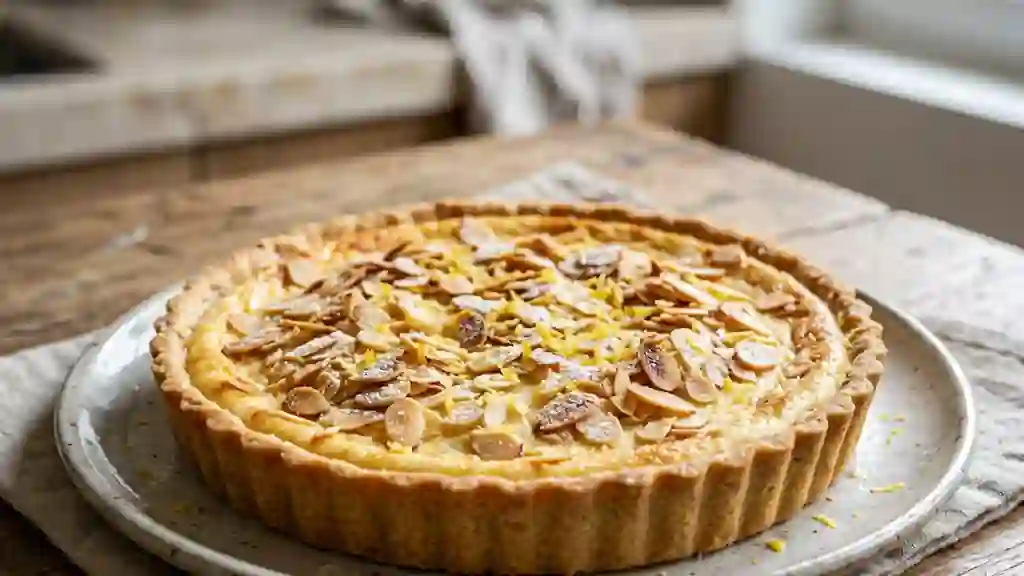 Tarte nuage au fromage blanc, citron et amandes - Photo de présentation