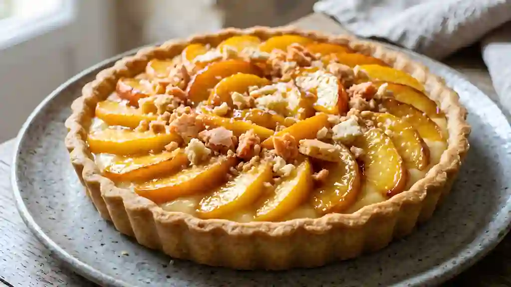 Tarte Pêches Fondantes et Éclats de Macarons - Photo de présentation