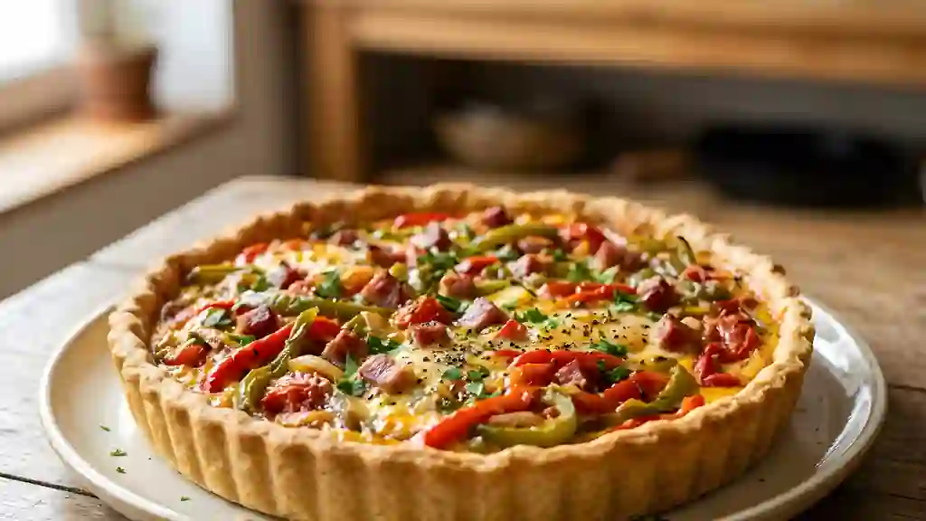 Tarte piperade fondante au jambon de Bayonne - Photo de présentation
