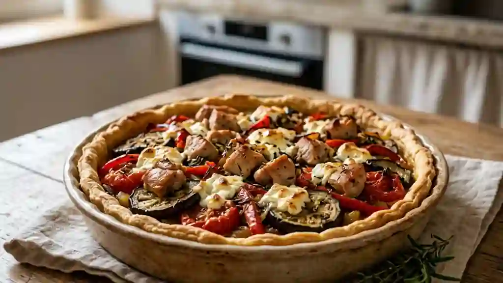 Tarte au lapereau, légumes grillés et chèvre - Photo de présentation